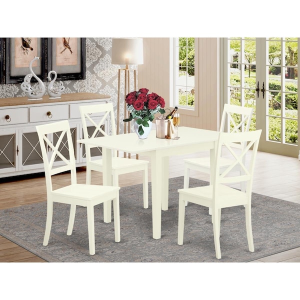 East West Furniture 5 Piece Norden Dining Room Table Set - Linen White - NDBO5-LWH-W