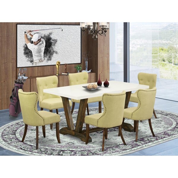East West Furniture 7 Piece V-Style Kitchen Dining Set - Distressed Jacobean - V726SI737-7
