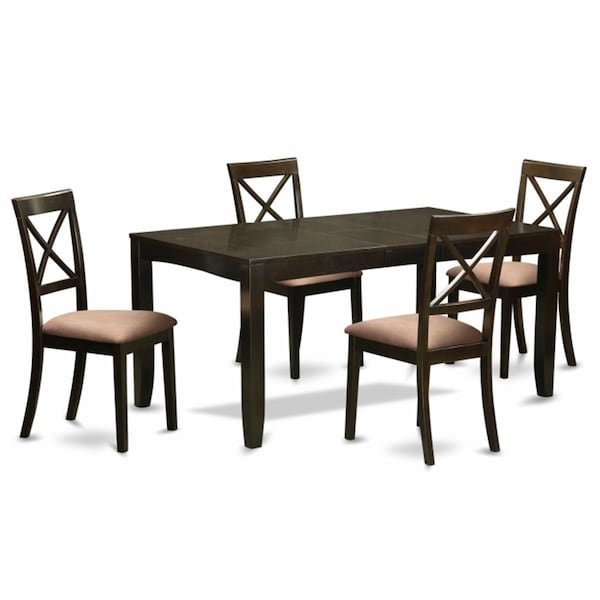 East West Furniture 5 Piece Dining Table Set For 4-Dining Table With Leaf Plus 4 Chairs For Dining Room - LYBO5-CAP-C