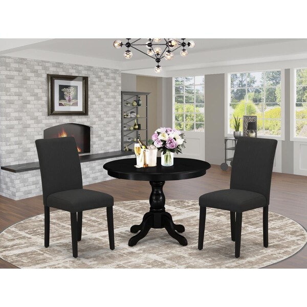 East West Furniture 3 Piece Hartland Kitchen Table Set - Wire Brushed Black - HBAB3-ABK-24