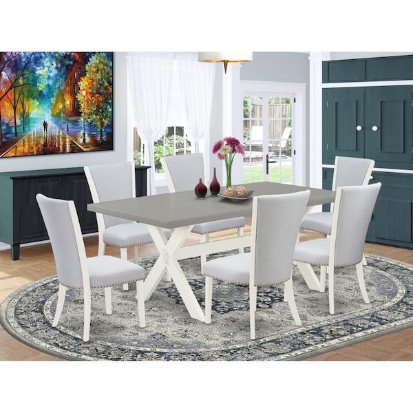 East West Furniture 7 Piece X-Style Dining Room Set - Linen White - X097VE005-7