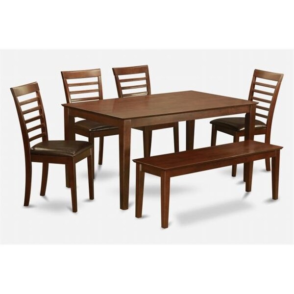 East West Furniture East West Furniture CAML6C-MAH-LC 6PC Rectangualar Table and 4 Leather seat chairs and one 51-in Long bench - CAML6C-MAH-LC
