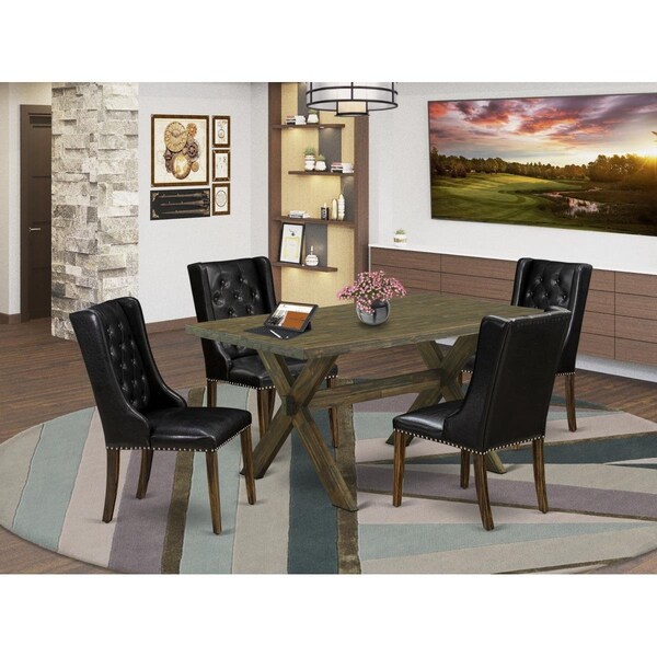 East West Furniture 5 Piece X-Style Dining Table Set - Distressed Jacobean - X776FO749-5