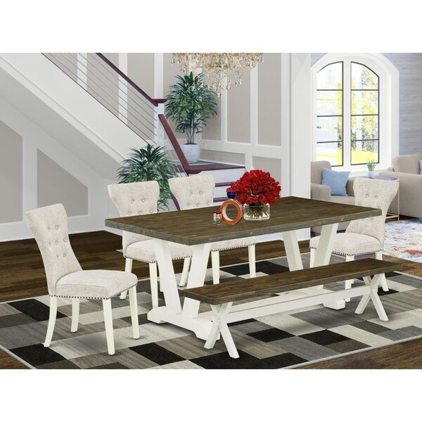 East West Furniture 6 Piece V-Style Dinette Room Set - Linen White - V077GA235-6