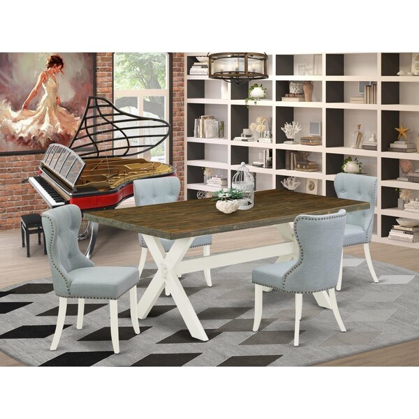 East West Furniture 5 Piece X-Style Dining Table Set - Linen White - X077SI215-5