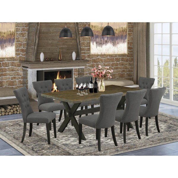 East West Furniture 9 Piece X-Style Dining Room Table Set - Dark Gotham Gray - X677GA650-9