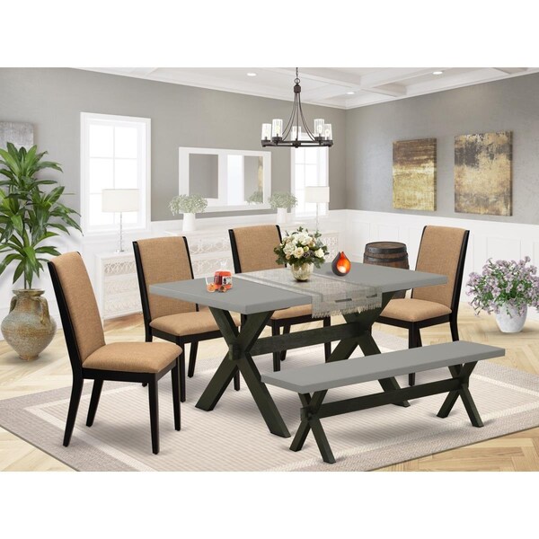 East West Furniture 6 Piece X-Style Stylish Dining Table Set - Wire Brushed Black - X696LA147-6