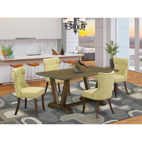 East West Furniture 5 Piece V-Style Dining Table Set - Distressed Jacobean - V776SI737-5