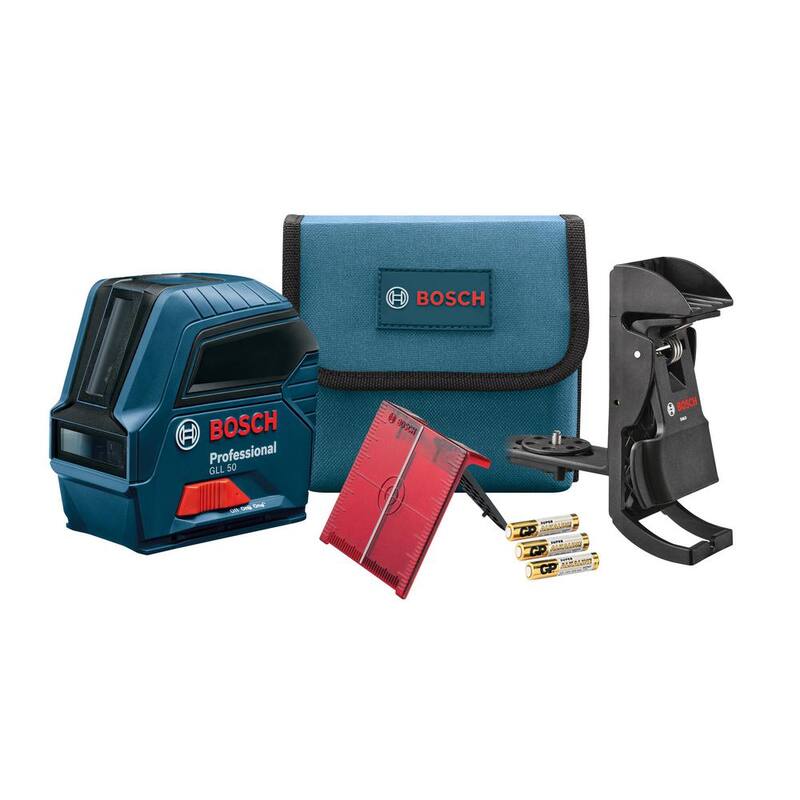 Bosch 50 ft. Cross Line Laser Level Self Leveling with VisiMax Technology, L-Bracket Adjustable Mount and Hard Carrying Case - GLL 50