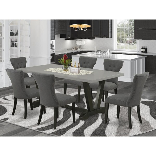 East West Furniture 7 Piece V-Style Dining Room Table Set - Dark Gotham Gray - V697GA650-7