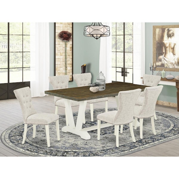 East West Furniture 7 Piece V-Style Dinette Room Set - Linen White - V077GA235-7