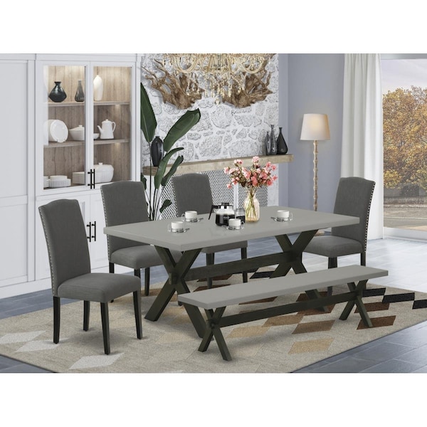 East West Furniture 6 Piece X-Style Small Dining Table Set - Dark Gotham Gray - X697EN120-6