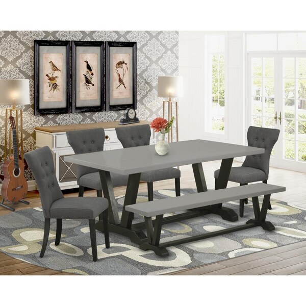East West Furniture 6 Piece V-Style Dinette Set - Dark Gotham Gray - V697GA650-6