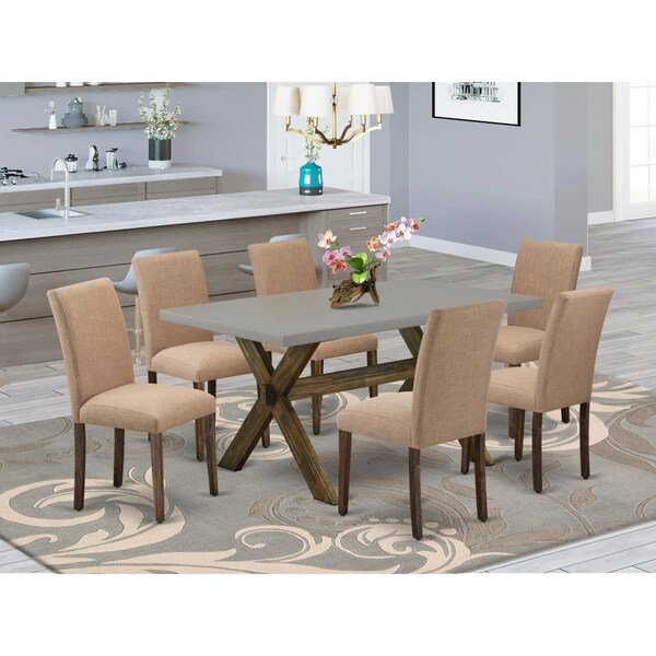 East West Furniture 7 Piece X-Style Dining Room Table Set - Distressed Jacobean - X796AB747-7
