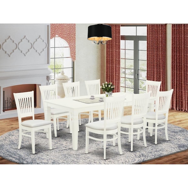 East West Furniture 9 Piece Logan Kitchen Dining Table Set - Linen White - LGVA9-LWH-C