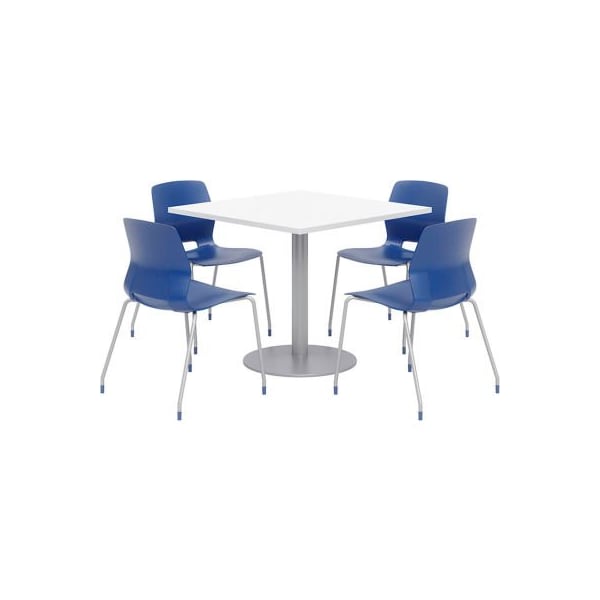 Kfi KFI 36" Dining Table & 4 Chair Set, White Table With Navy Chairs - OLTFL36SQ-B1922-SL-D354-4-OL2700-P03