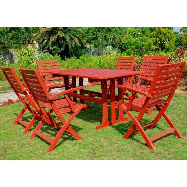 International Caravan Sciacca Acacia Wood Dining Group, Barn Red - 7 Piece - RE-07-FA-127-6CH-BRD