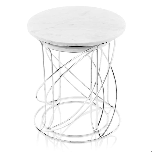 Homeroots 18.25 x 18.25 x 20.5 in. Buffed Giro Nested White Marble Table - Set of 2 - 354675