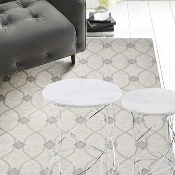 Homeroots 18.25 x 18.25 x 20.5 in. Buffed Giro Nested White Marble Table - Set of 2 - 354675