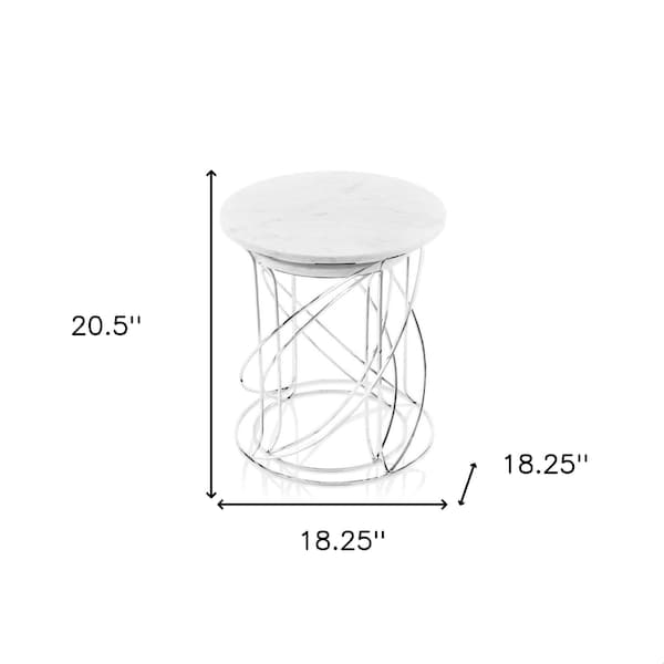 Homeroots 18.25 x 18.25 x 20.5 in. Buffed Giro Nested White Marble Table - Set of 2 - 354675