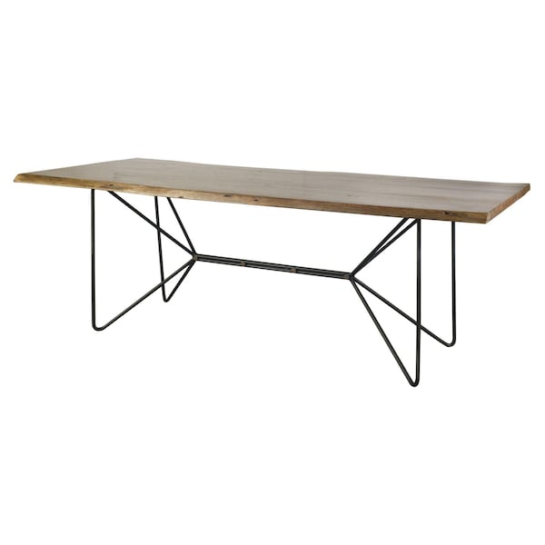 Homeroots Natural Tapered Live Edge Top with Iron Base Dining Table - 380464