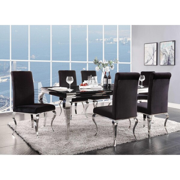 Homeroots 40 x 80 x 30 in. Stainless Steel Black Glass Dining Table - 347317