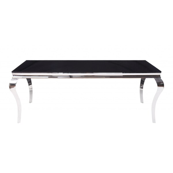 Homeroots 40 x 80 x 30 in. Stainless Steel Black Glass Dining Table - 347317