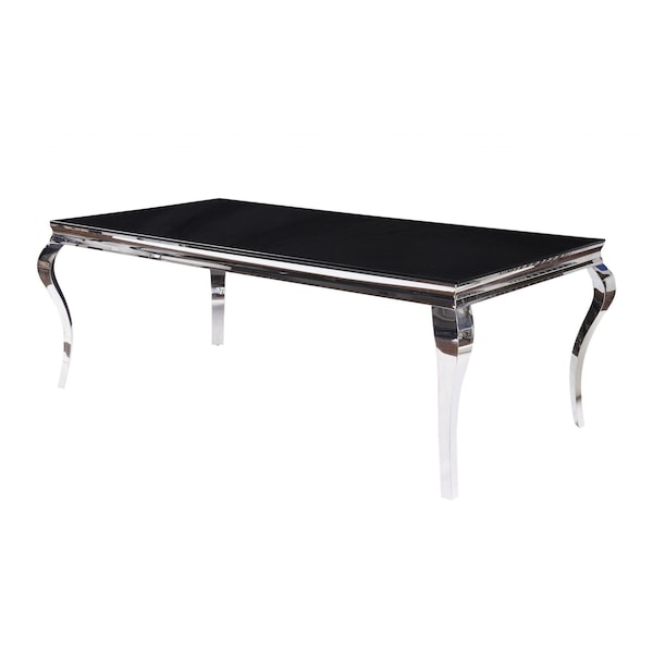 Homeroots 40 x 80 x 30 in. Stainless Steel Black Glass Dining Table - 347317