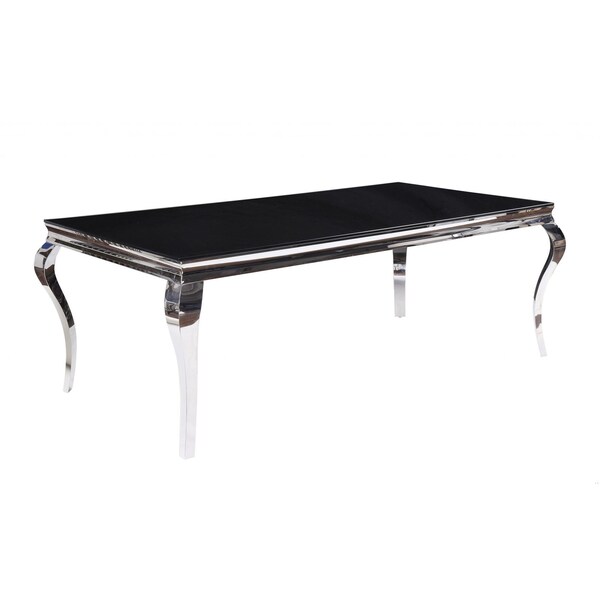 Homeroots 40 x 80 x 30 in. Stainless Steel Black Glass Dining Table - 347317