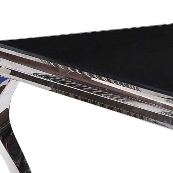 Homeroots 40 x 80 x 30 in. Stainless Steel Black Glass Dining Table - 347317