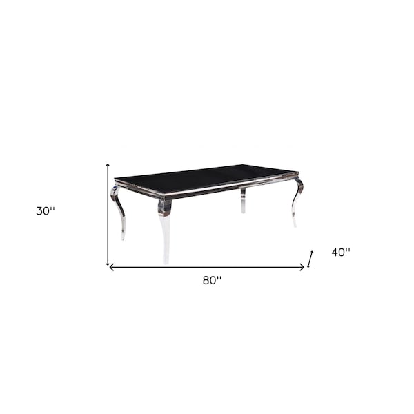 Homeroots 40 x 80 x 30 in. Stainless Steel Black Glass Dining Table - 347317