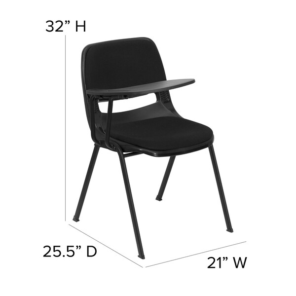 Flash Furniture Right Handed Tablet Arm Chair, Plastic, Bk, 21" W, 25.5" L, 32" H, Black - RUT-EO1-01-PAD-RTAB-GG