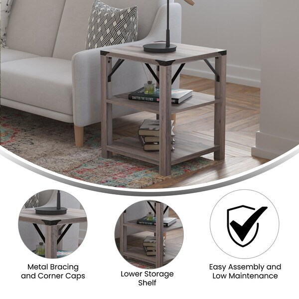 Flash Furniture 17.5 W, 17.5 L, 22 H, Engineered Wood, Gray Wash - ZG-035-GY-GG