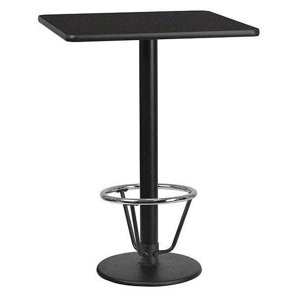 Flash Furniture Square Table-RD Base, Laminate Blk, 30", Square, 30" W, 30" L, 43.125" H, Laminate, Wood Grain - XU-BLKTB-3030-TR18B-3CFR-GG