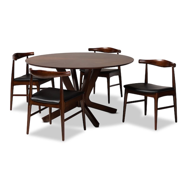 Baxton Studio Berlin Black Upholstered Walnut Finished 5-Piece Wood Dining Set - 155-9546-9545