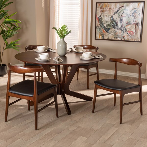 Baxton Studio Berlin Black Upholstered Walnut Finished 5-Piece Wood Dining Set - 155-9546-9545