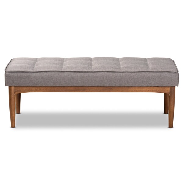 Baxton Studio Sanford Mid-Century Modern Grey Fabric and Walnut Brown Finished Wood Dining Bench - 184-11342-ZORO