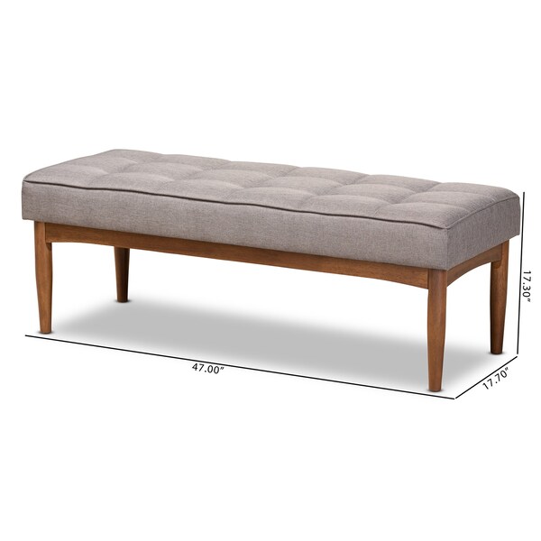 Baxton Studio Sanford Mid-Century Modern Grey Fabric and Walnut Brown Finished Wood Dining Bench - 184-11342-ZORO