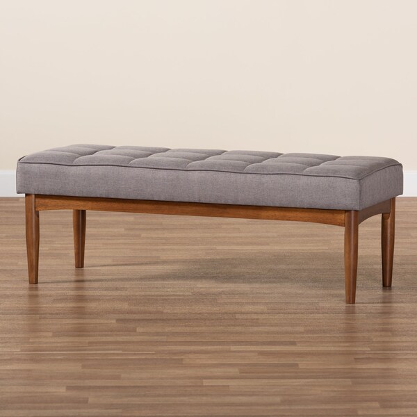 Baxton Studio Sanford Mid-Century Modern Grey Fabric and Walnut Brown Finished Wood Dining Bench - 184-11342-ZORO