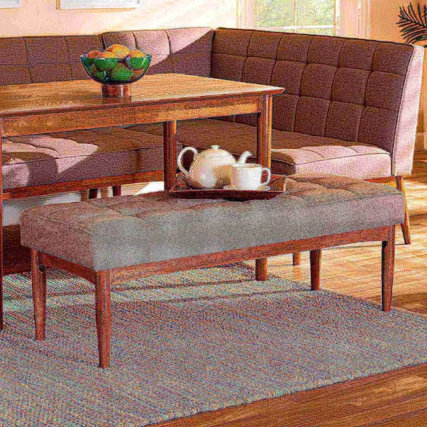 Baxton Studio Sanford Mid-Century Modern Grey Fabric and Walnut Brown Finished Wood Dining Bench - 184-11342-ZORO