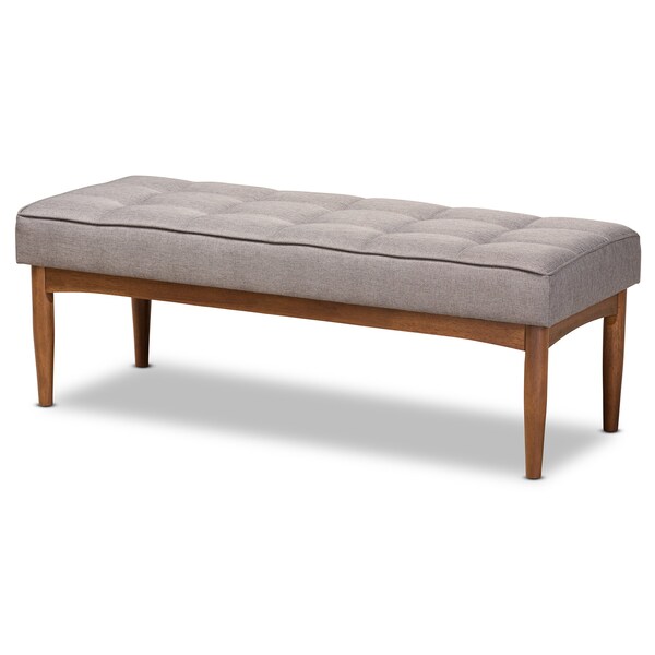 Baxton Studio Sanford Mid-Century Modern Grey Fabric and Walnut Brown Finished Wood Dining Bench - 184-11342-ZORO