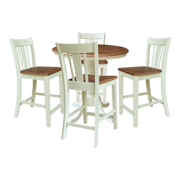 Whitewood Industries Rectangular Fixed Top Extension Pedestal Dining Table W/ 4 Counter Height Stools, 36 in W, 48 in H - K79-36RXT-6B-S102-4