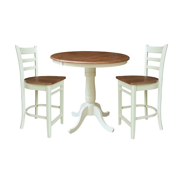 Whitewood Industries Rectangular Fixed Top Extension Pedestal Dining Table W/ 2 Counter Height Stools, 36 in W, 48 in H - K79-36RXT-6B-S6172-2