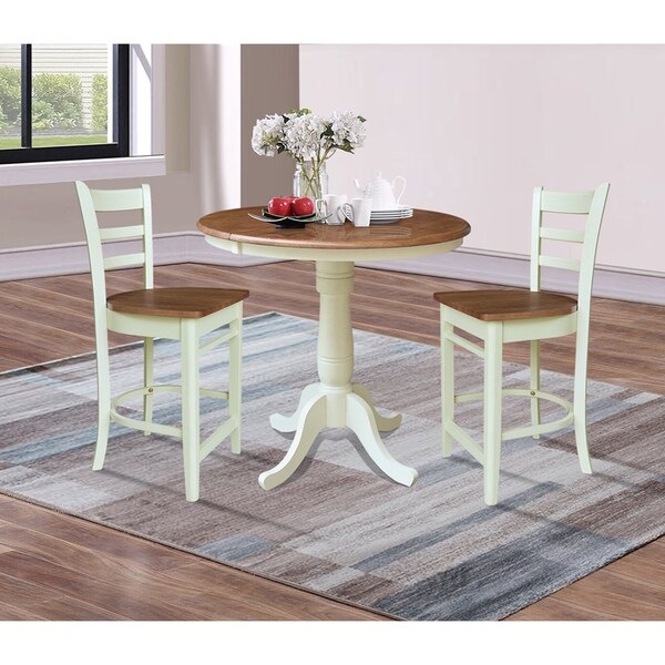 Whitewood Industries Rectangular Fixed Top Extension Pedestal Dining Table W/ 2 Counter Height Stools, 36 in W, 48 in H - K79-36RXT-6B-S6172-2