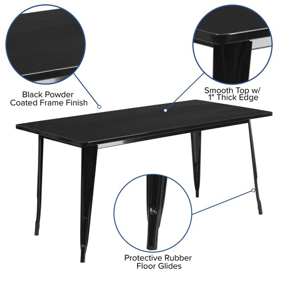 Flash Furniture Rectangle Red Metal Table Set, 31.5SQ, 31.5" W, 63" L, 29.5" H, Metal, Black - ET-CT005-BK-GG