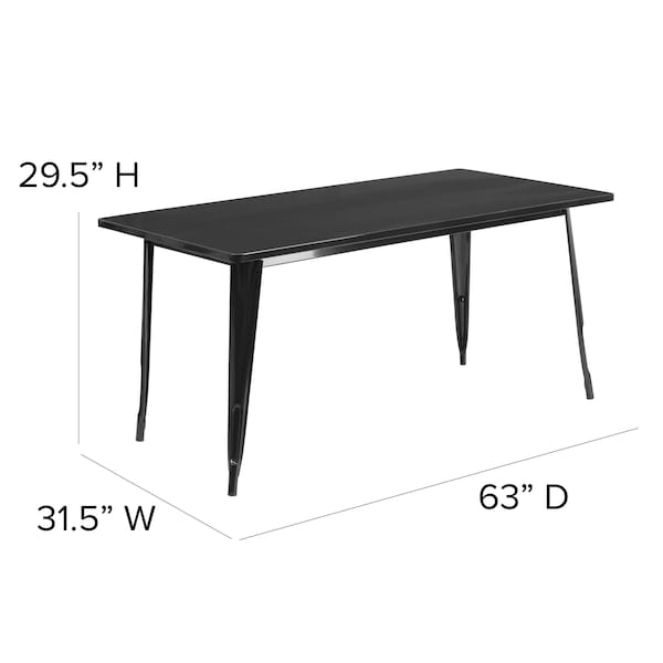 Flash Furniture Rectangle Red Metal Table Set, 31.5SQ, 31.5" W, 63" L, 29.5" H, Metal, Black - ET-CT005-BK-GG