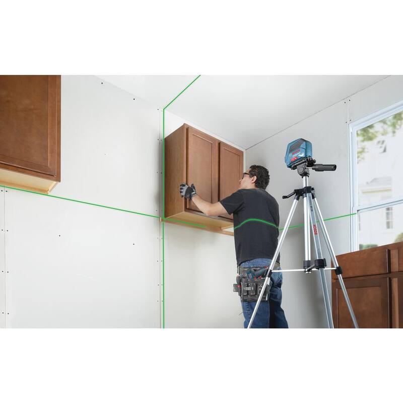 Bosch 50 ft. Cross Line Laser Level Self Leveling with L-Bracket Adjustable Mount and Compact Tripod with Extendable Height - GLL 50 + BT 150