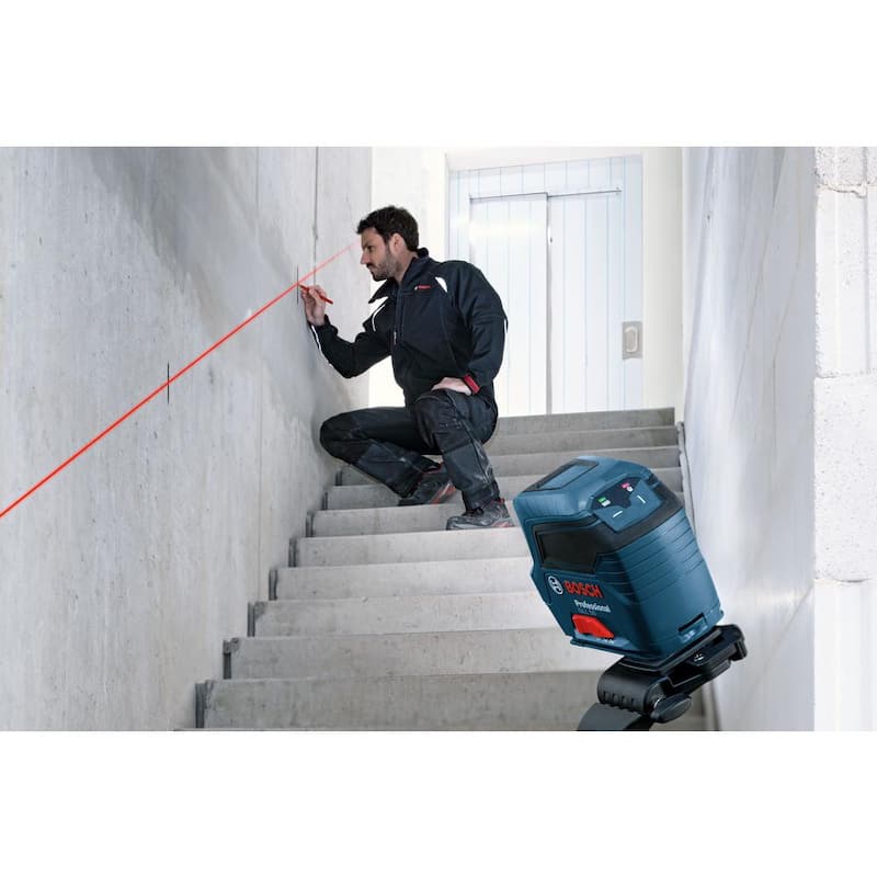 Bosch 50 ft. Cross Line Laser Level Self Leveling with L-Bracket Adjustable Mount and Compact Tripod with Extendable Height - GLL 50 + BT 150