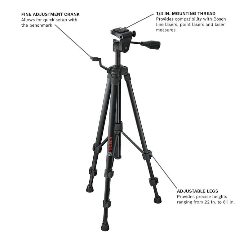 Bosch 50 ft. Cross Line Laser Level Self Leveling with L-Bracket Adjustable Mount and Compact Tripod with Extendable Height - GLL 50 + BT 150