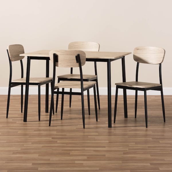 Baxton Studio Honore Light Brown Wood Finished Matte Black Frame 5-Piece Dining Set - 146-8659